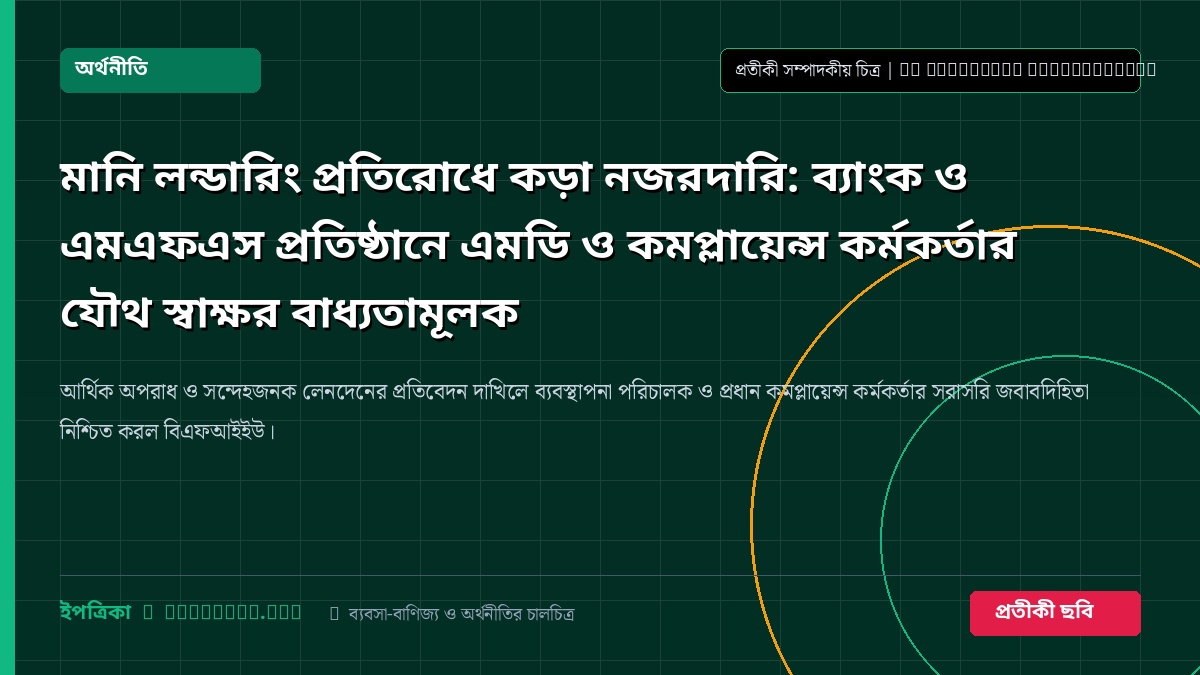 মানি লন্ডারিং প্রতিরোধে কড়া নজরদারি: ব্যাংক ও এমএফএস প্রতিষ্ঠানে এমডি ও কমপ্লায়েন্স কর্মকর্তার যৌথ স্বাক্ষর বাধ্যতামূলক
